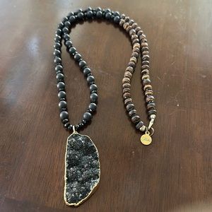 Black bead and stone necklace